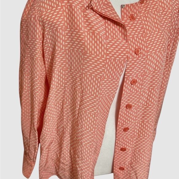 CARLISLE Silk Peachy Button Down 80s Blouse striped shoulder pads Vintage - Picture 4 of 12